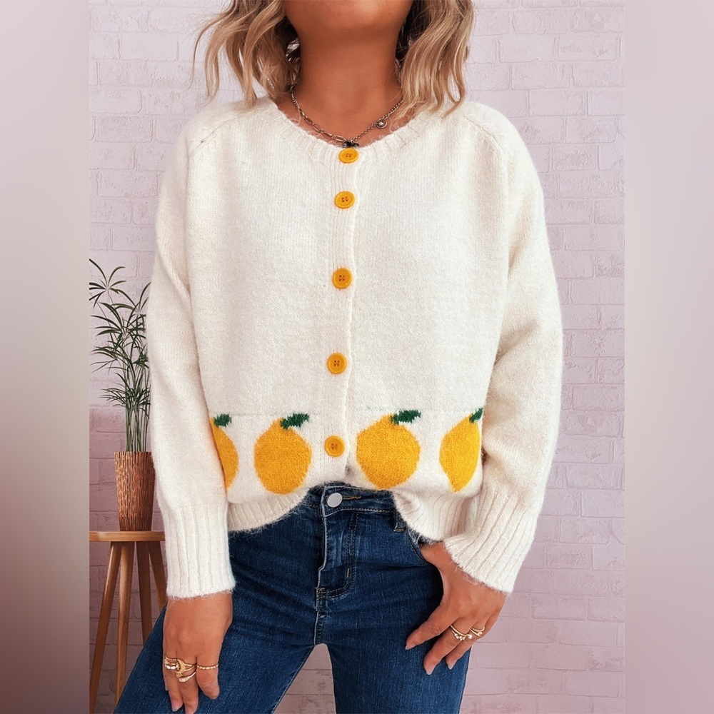 Lemon Pattern Button-Up Cardigan - Picture 9 of 16